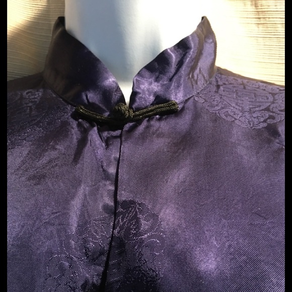 100% silk oriental pajamas in royal blue - Picture 4 of 9